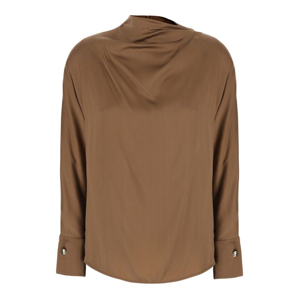 Maxmara Studio Women Brown Shirt With Collar And Long Sleeves In Tech Fabric